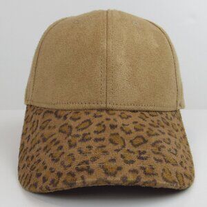Tan Faux Suede Ribbon Closure Women's Cap Animal Print Adjustable Hat